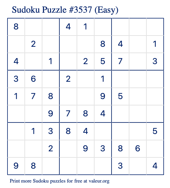 Free Printable Easy Sudoku Puzzle number 3537