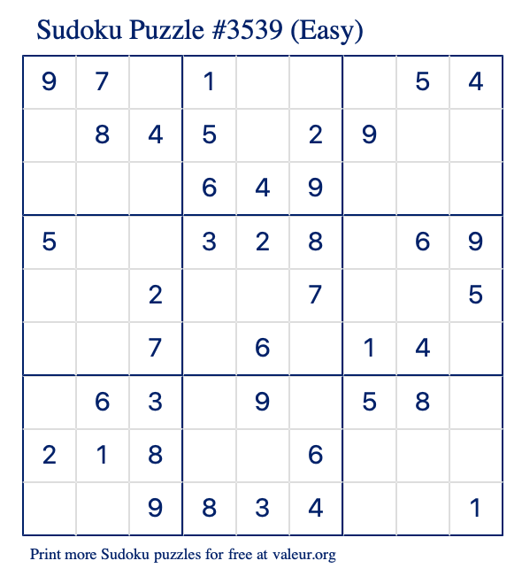 Free Printable Easy Sudoku Puzzle number 3539