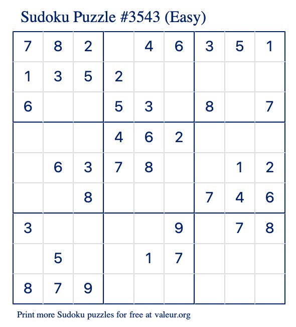Free Printable Easy Sudoku Puzzle number 3543