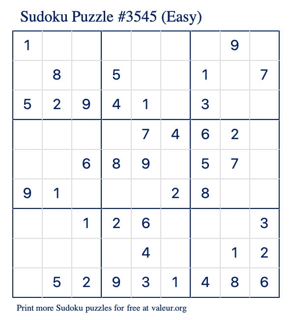 Free Printable Easy Sudoku Puzzle number 3545