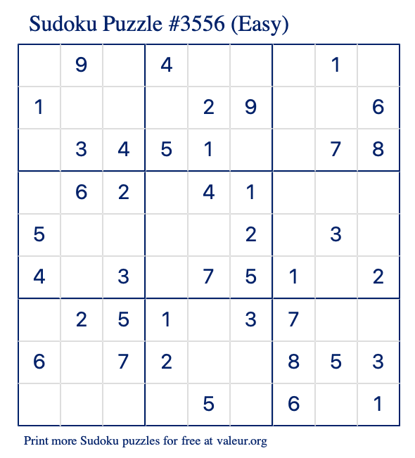 Free Printable Easy Sudoku Puzzle number 3556