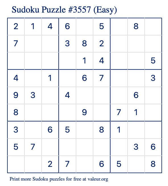 Free Printable Easy Sudoku Puzzle number 3557