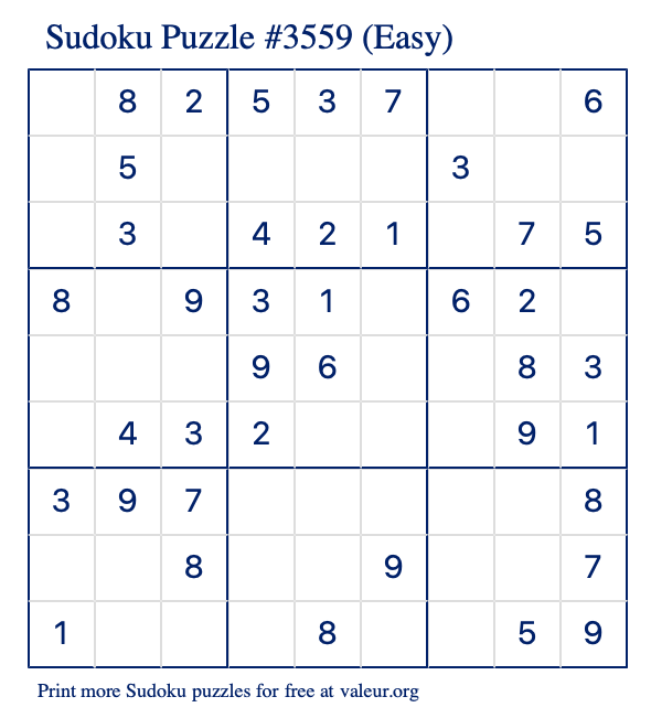 Free Printable Easy Sudoku Puzzle number 3559