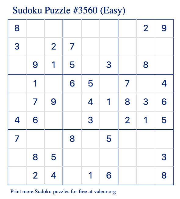 Free Printable Easy Sudoku Puzzle number 3560