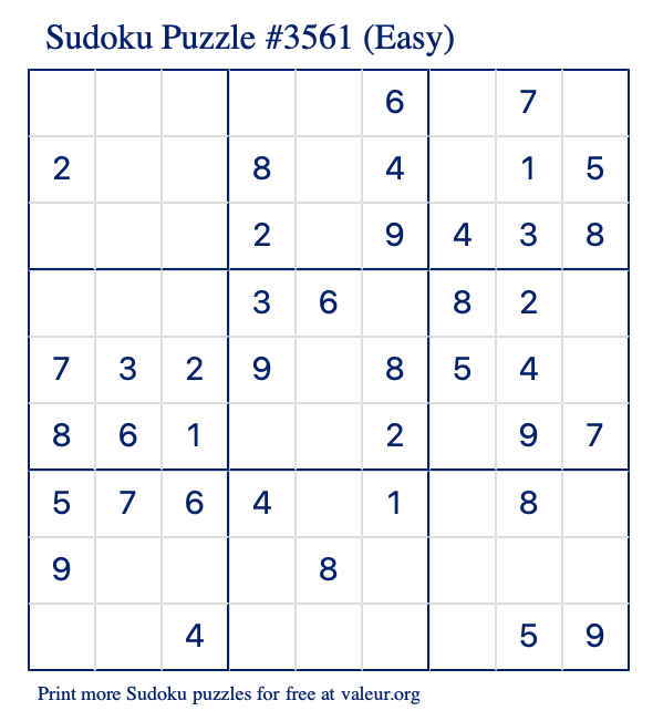 Free Printable Easy Sudoku Puzzle number 3561