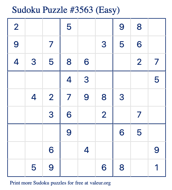 Free Printable Easy Sudoku Puzzle number 3563