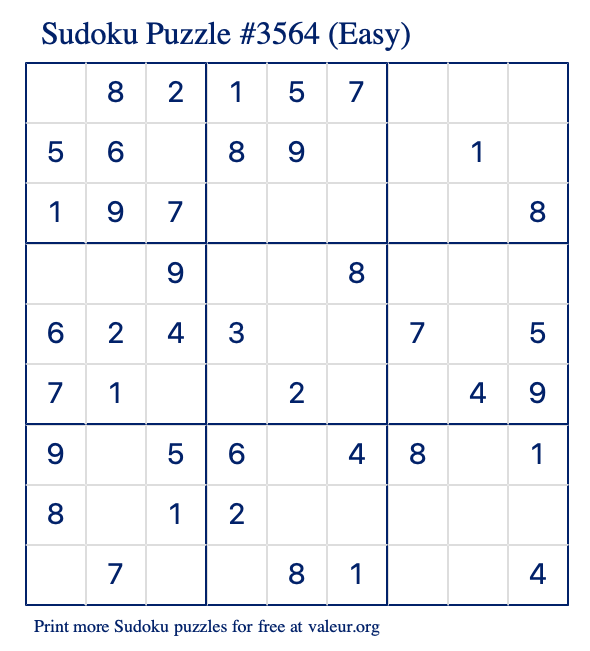 Free Printable Easy Sudoku Puzzle number 3564