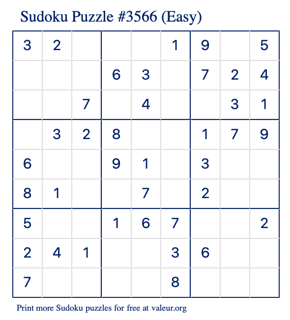 Free Printable Easy Sudoku Puzzle number 3566