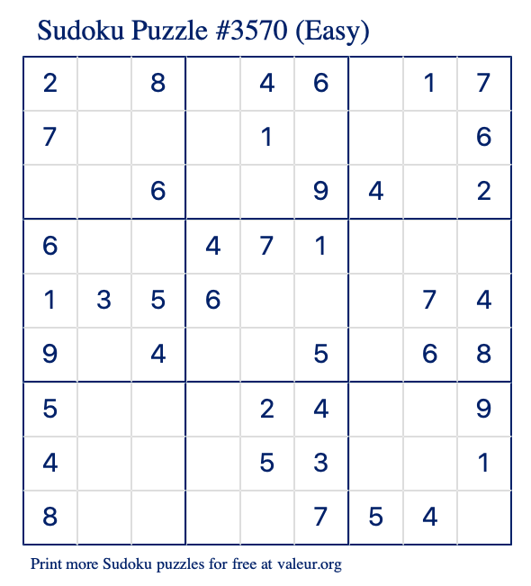 Free Printable Easy Sudoku Puzzle number 3570