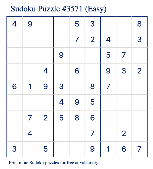 Free Printable Easy Sudoku Puzzle number 3571