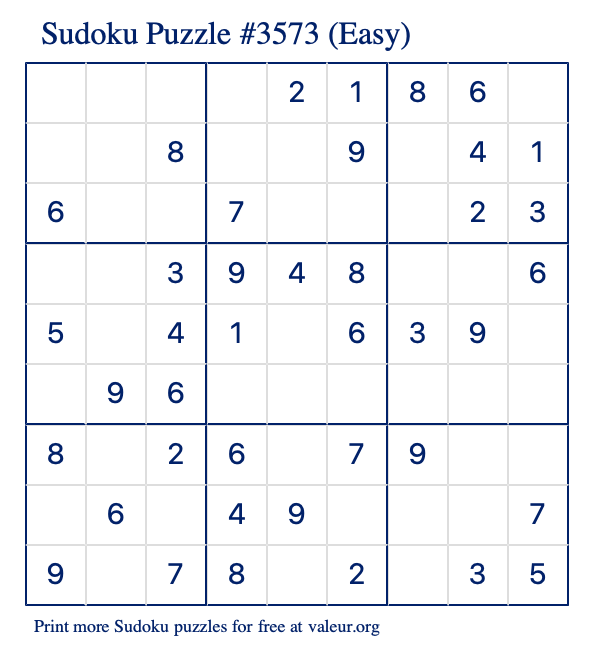 Free Printable Easy Sudoku Puzzle number 3573