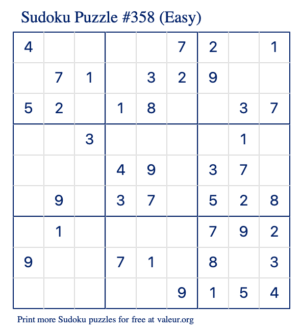 Free Printable Easy Sudoku Puzzle number 358