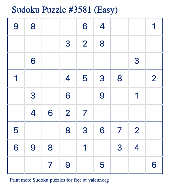 Free Printable Easy Sudoku Puzzle number 3581