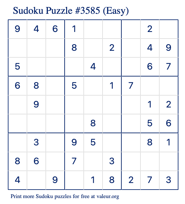 Free Printable Easy Sudoku Puzzle number 3585