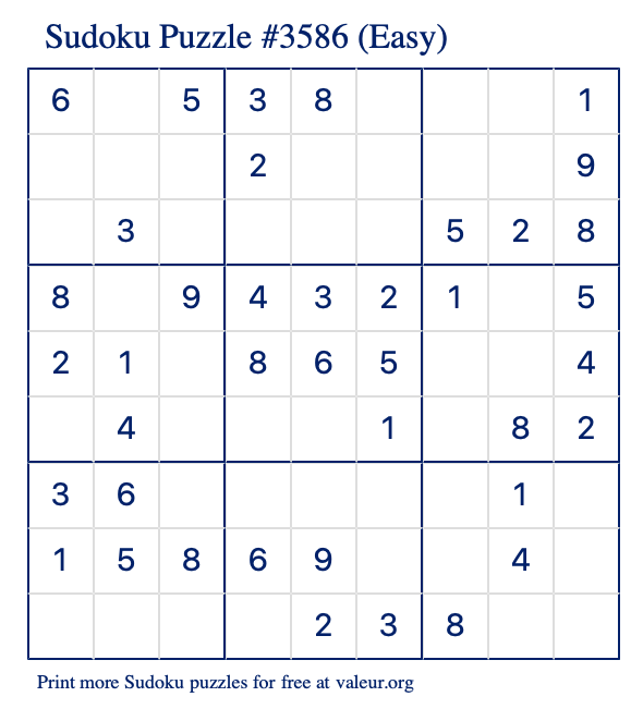 Free Printable Easy Sudoku Puzzle number 3586