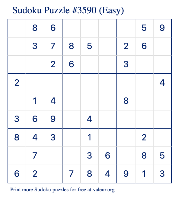 Free Printable Easy Sudoku Puzzle number 3590