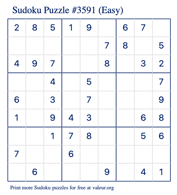 Free Printable Easy Sudoku Puzzle number 3591