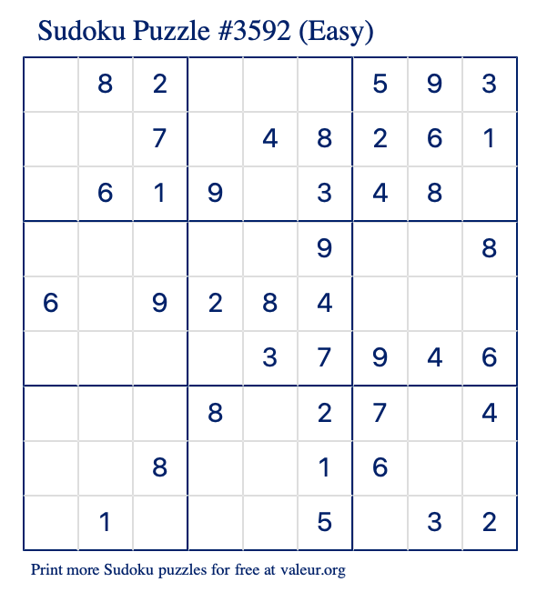 Free Printable Easy Sudoku Puzzle number 3592