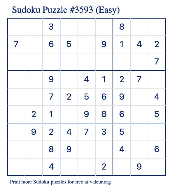 Free Printable Easy Sudoku Puzzle number 3593