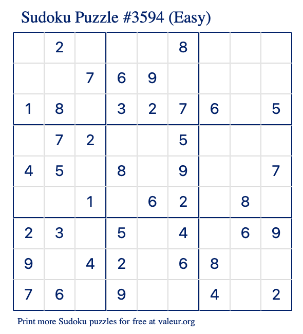 Free Printable Easy Sudoku Puzzle number 3594