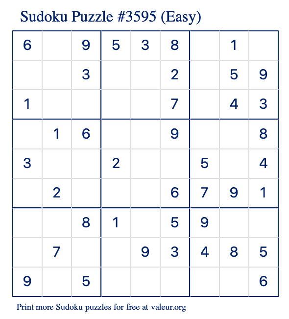 Free Printable Easy Sudoku Puzzle number 3595