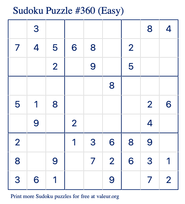 Free Printable Easy Sudoku Puzzle number 360