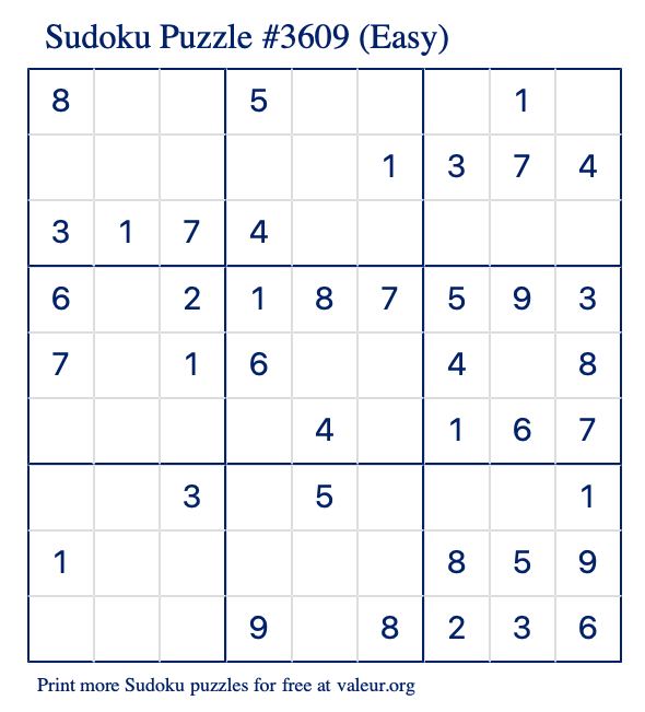 Free Printable Easy Sudoku Puzzle number 3609