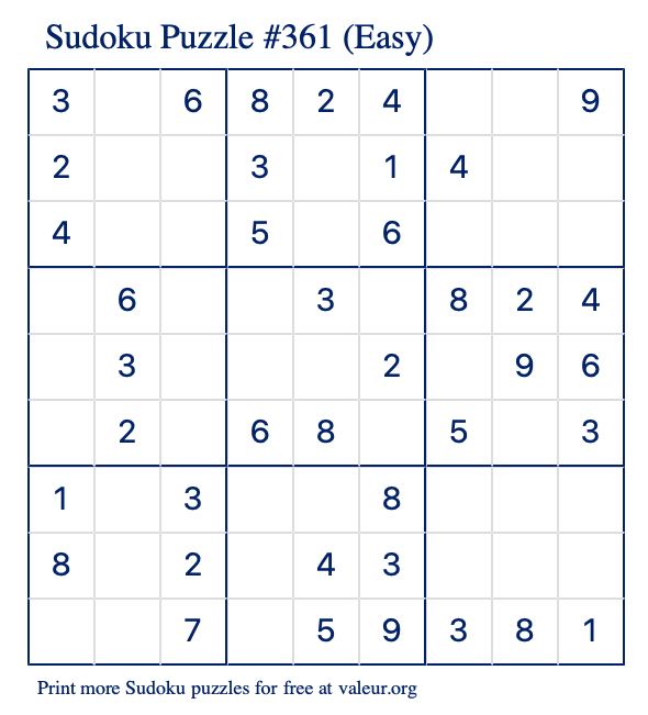 Free Printable Easy Sudoku Puzzle number 361