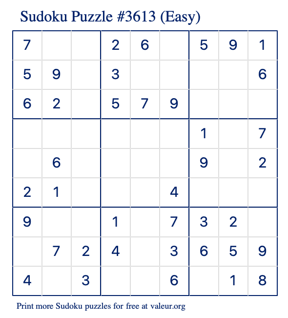 Free Printable Easy Sudoku Puzzle number 3613