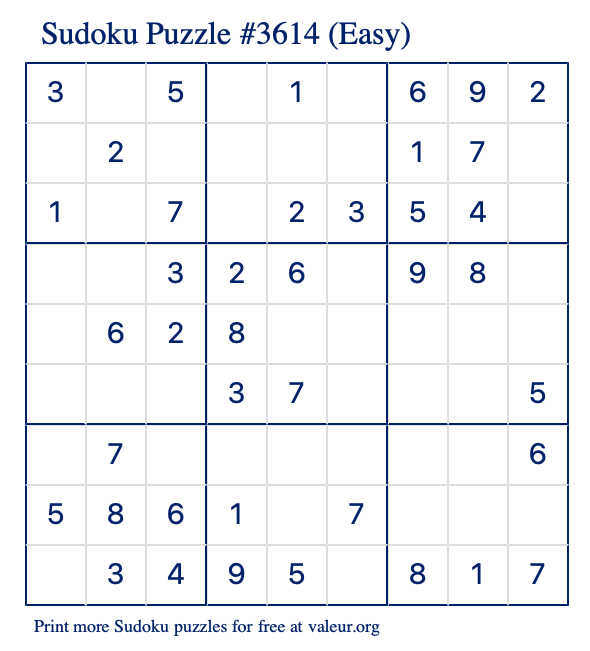 Free Printable Easy Sudoku Puzzle number 3614