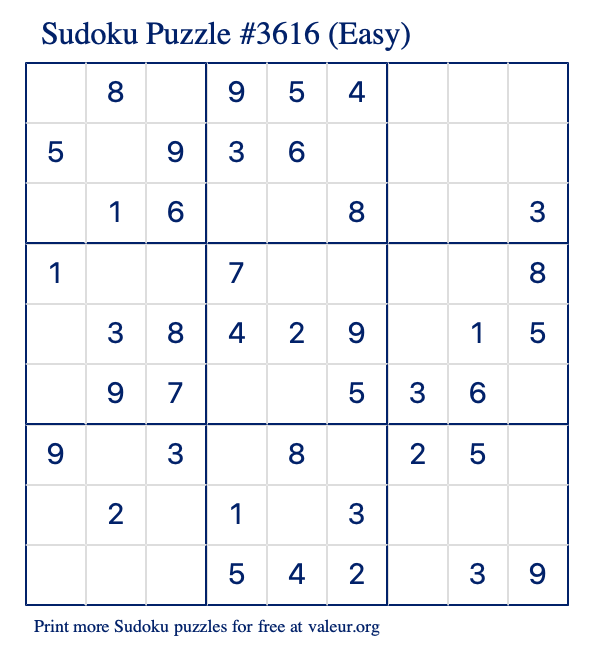 Free Printable Easy Sudoku Puzzle number 3616