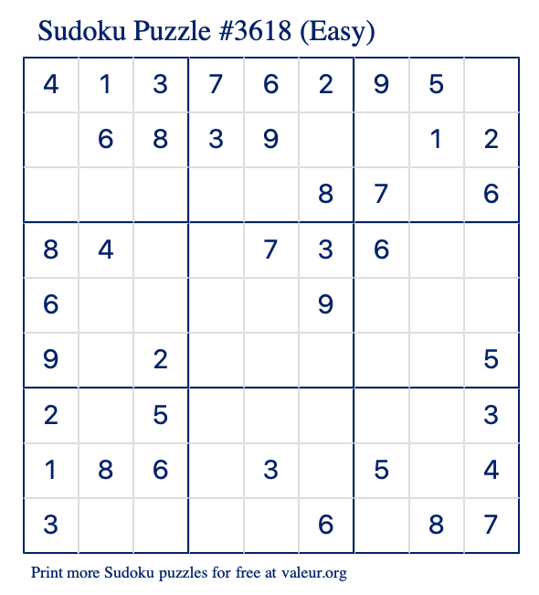 Free Printable Easy Sudoku Puzzle number 3618