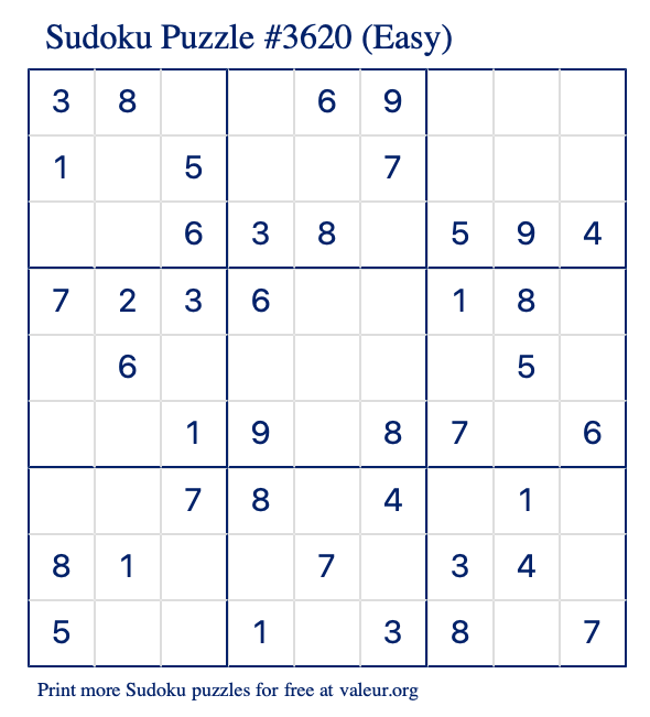 Free Printable Easy Sudoku Puzzle number 3620