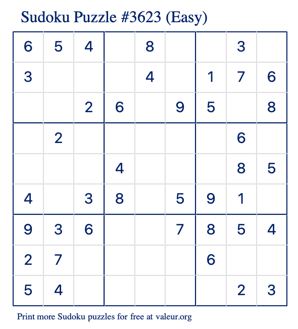 Free Printable Easy Sudoku Puzzle number 3623