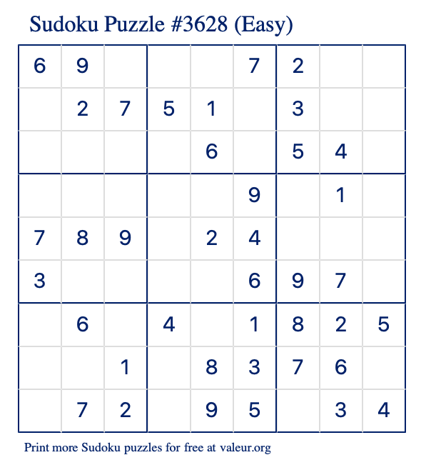 Free Printable Easy Sudoku Puzzle number 3628