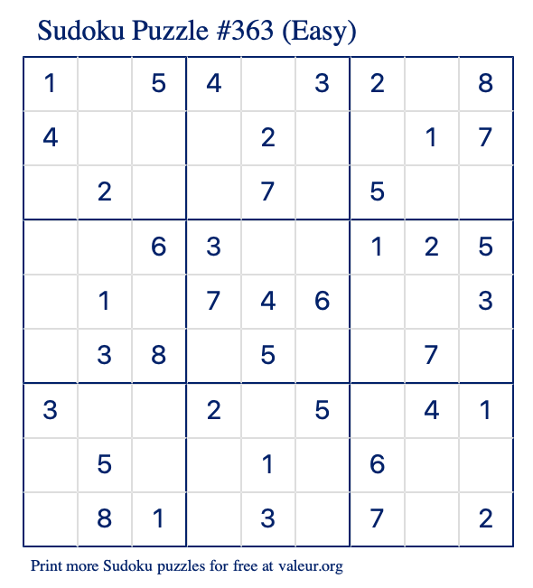 Free Printable Easy Sudoku Puzzle number 363