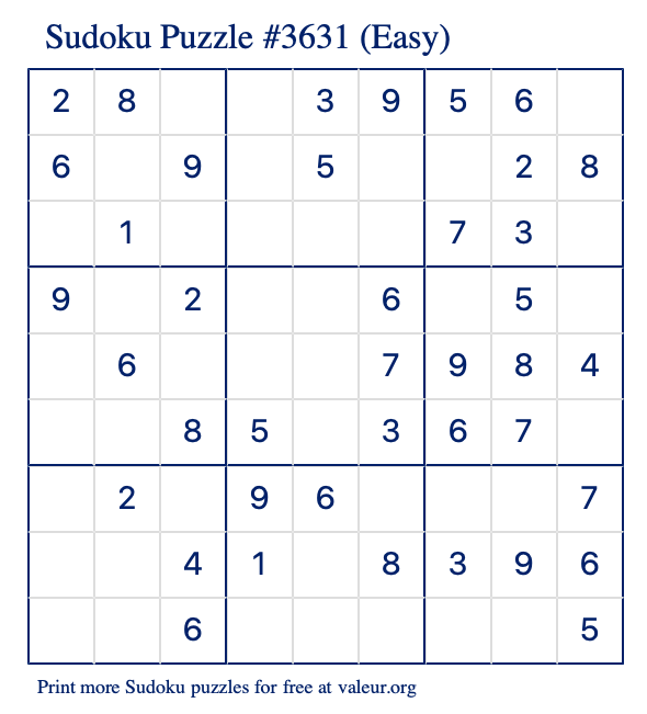 Free Printable Easy Sudoku Puzzle number 3631