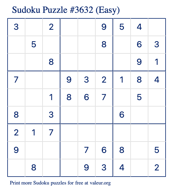 Free Printable Easy Sudoku Puzzle number 3632