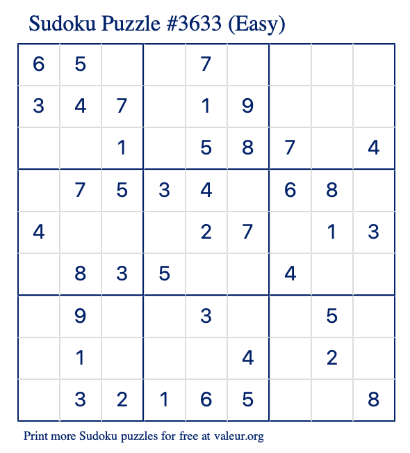 Free Printable Easy Sudoku Puzzle number 3633