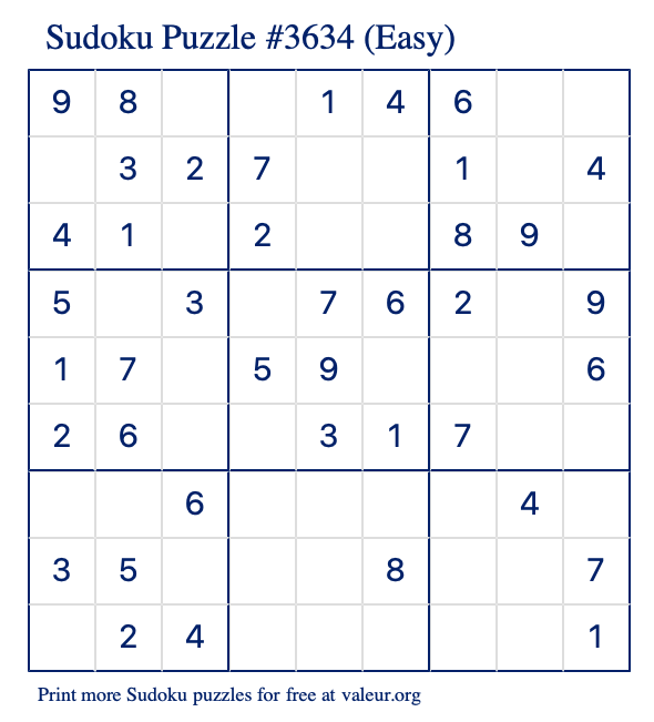 Free Printable Easy Sudoku Puzzle number 3634