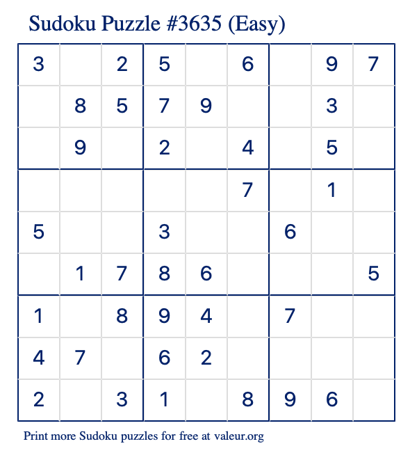 Free Printable Easy Sudoku Puzzle number 3635