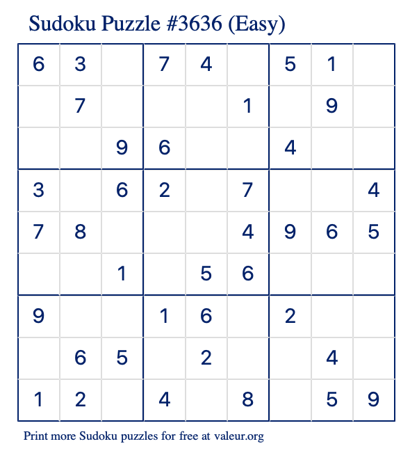 Free Printable Easy Sudoku Puzzle number 3636