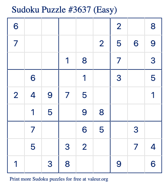 Free Printable Easy Sudoku Puzzle number 3637