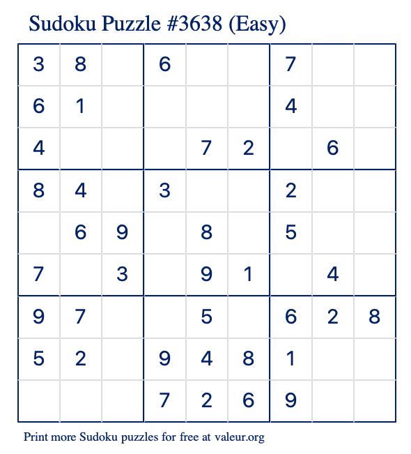 Free Printable Easy Sudoku Puzzle number 3638