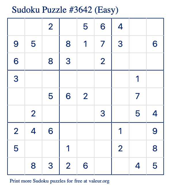 Free Printable Easy Sudoku Puzzle number 3642