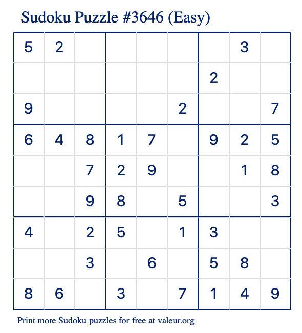 Free Printable Easy Sudoku Puzzle number 3646