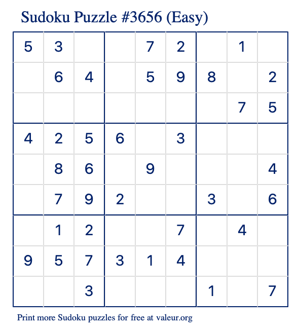 Free Printable Easy Sudoku Puzzle number 3656