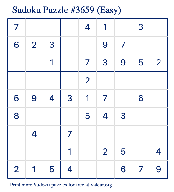 Free Printable Easy Sudoku Puzzle number 3659