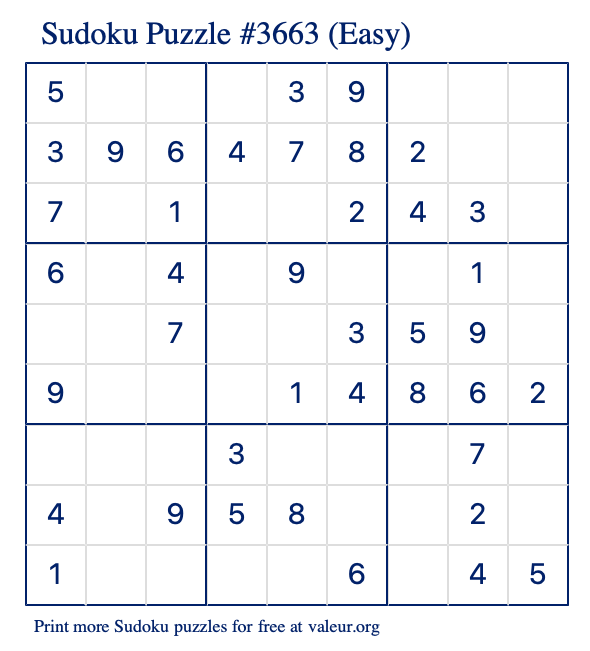 Free Printable Easy Sudoku Puzzle number 3663