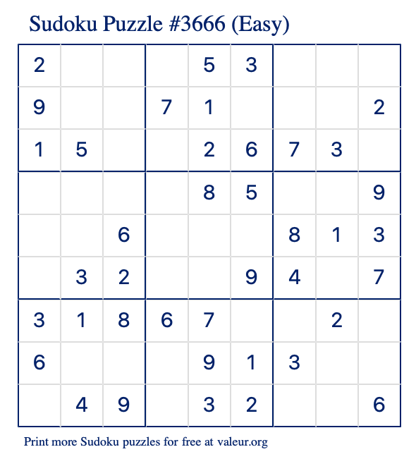 Free Printable Easy Sudoku Puzzle number 3666